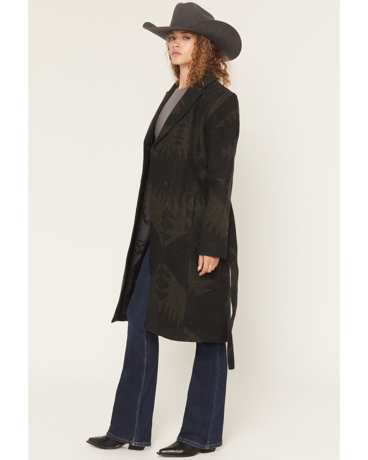 Image #3 - Pendleton Women's Jacquard Wool Trench Coat, Olive, hi-res