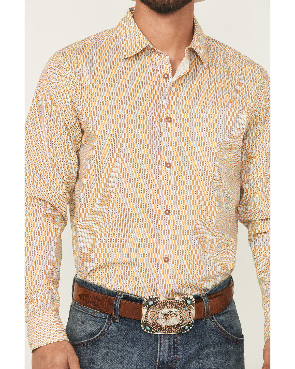 Image #3 - Gibson Trading Co Men's Lampshade Geo Print Long Sleeve Button-Down Stretch Western Shirt - Big, Gold, hi-res