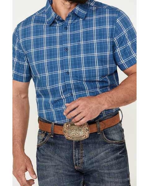 Image #2 - Brothers and Sons Men's Cordell Plaid Print Short Sleeve Button-Down Western Shirt, Dark Blue, hi-res