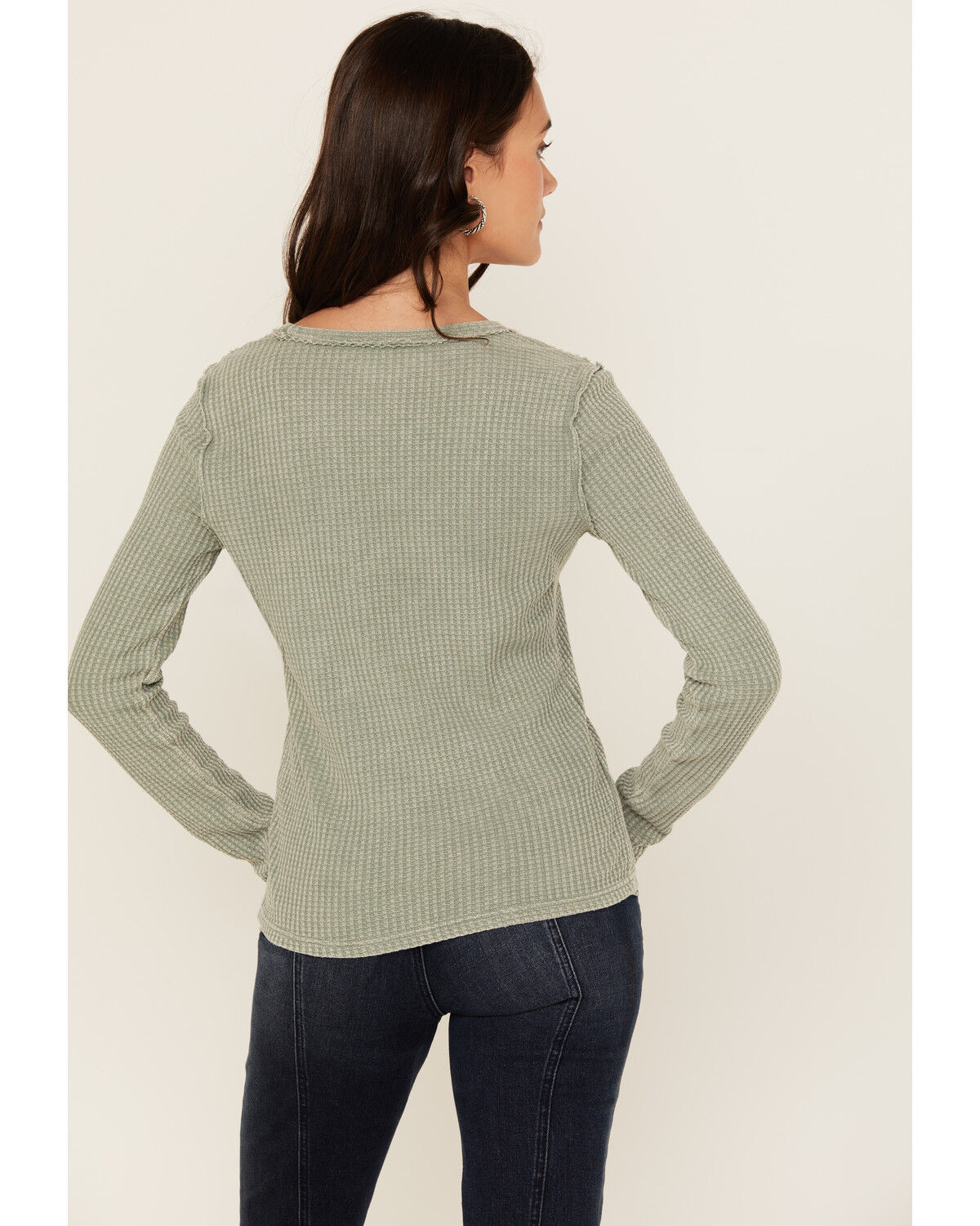 Image #4 - White Crow Women's Solid Long Sleeve Waffle Knit Shirt, Green, hi-res