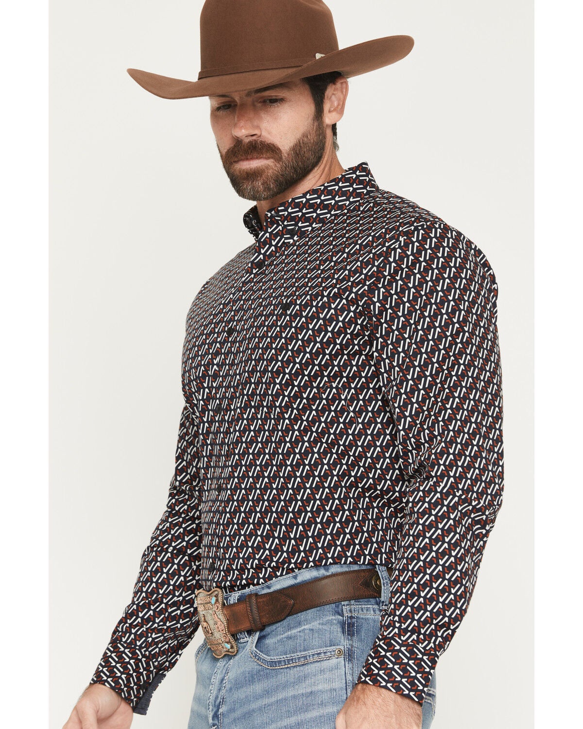 Image #2 - RANK 45&reg; Men's Rough Road Geo Print Long Sleeve Button-Down Stretch Western Shirt, Navy, hi-res