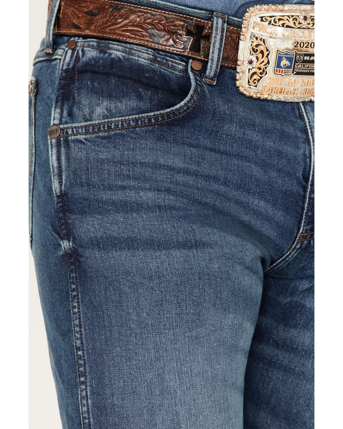 Image #2 - Wrangler Retro Men's Ferris Medium Wash Stretch Slim Straight Jeans, Medium Wash, hi-res