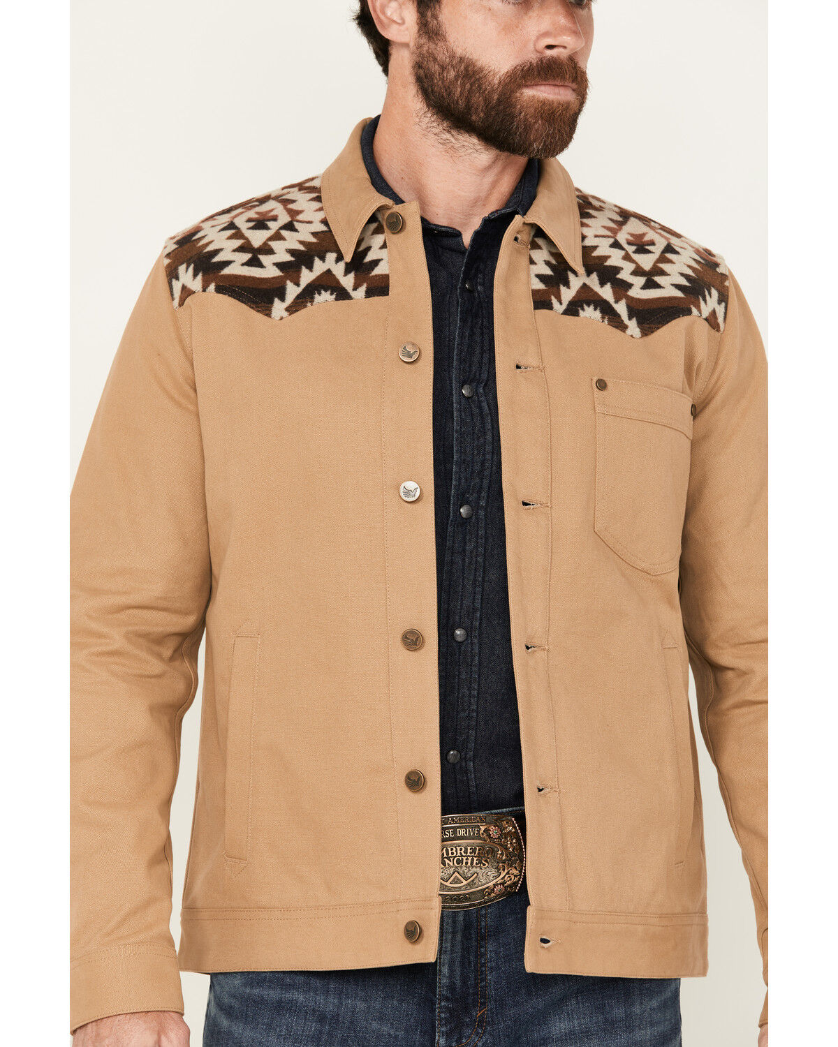 Image #3 - Cody James Men's Southwestern Print Canvas Button-Down Jacket, Tan, hi-res