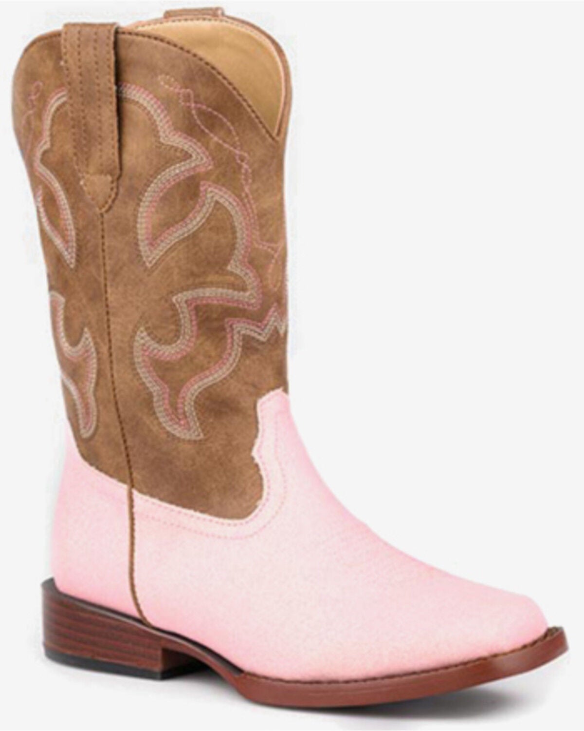 Roper Little Girls' Gretchen Glitter Western Boots - Broad Square Toe, Pink, hi-res