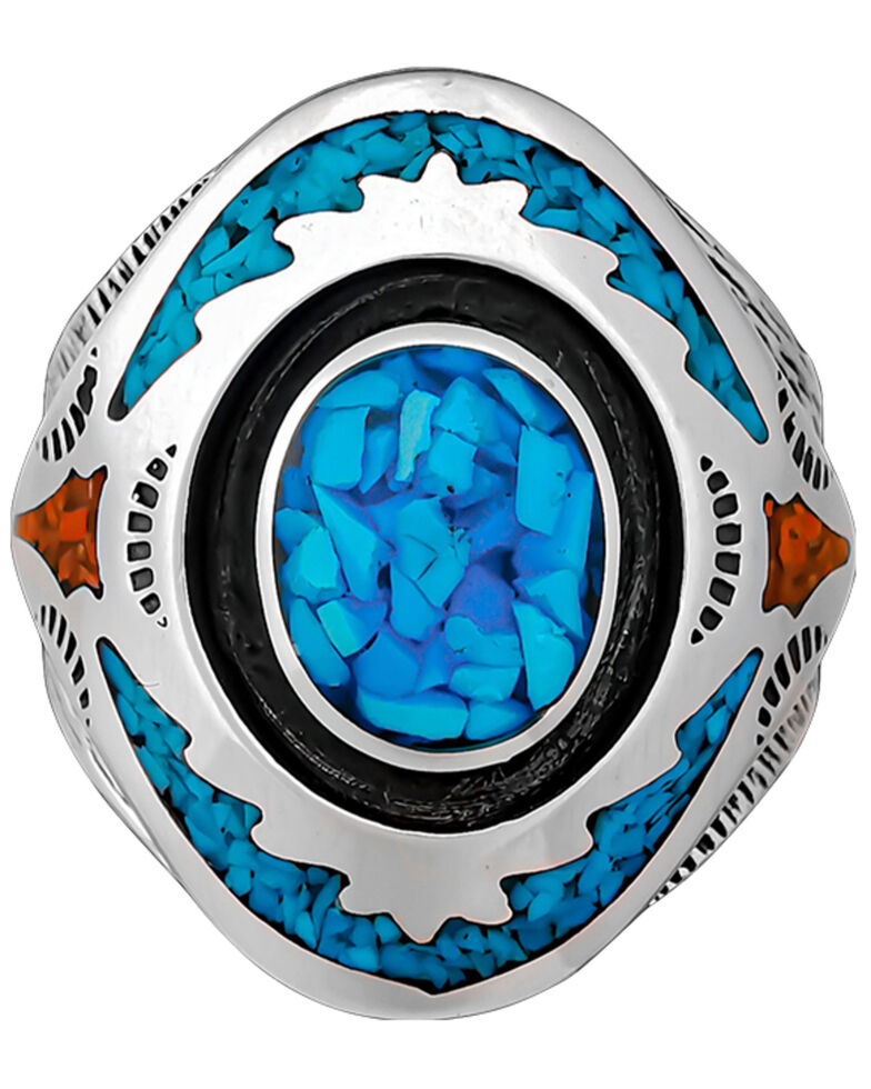 Silver Legends Women's Turquoise and Coral Southwestern Ring , Turquoise, hi-res