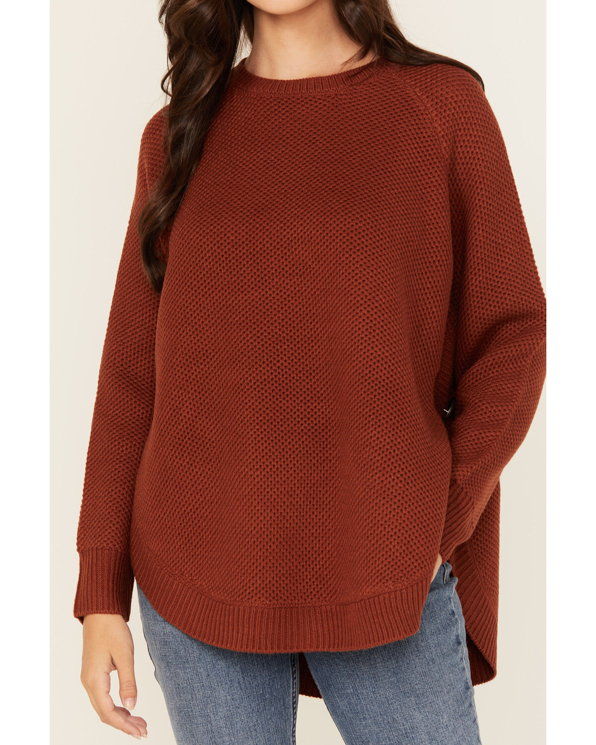 Image #3 - Cotton & Rye Women's Round Bottom Textured Sweater, Rust, hi-res