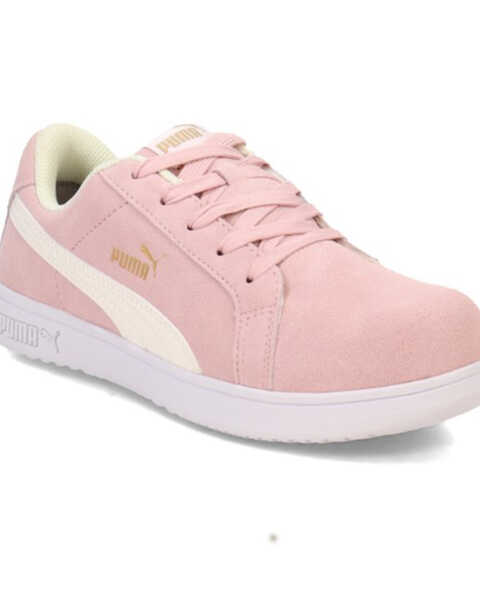 Puma Safety Women's Icon Suede Low EH Safety Toe Work Shoes - Composite Toe, Pink, hi-res