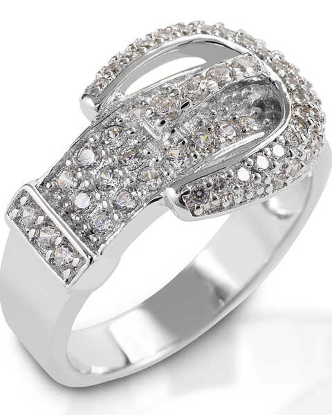 Image #1 - Kelly Herd Women's Clear Pave Buckle Ring, Silver, hi-res