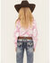 Image #4 - Cowgirl Hardware Girls' Bandana Print Long Sleeve Pearl Snap Stretch Western Shirt, Pink, hi-res