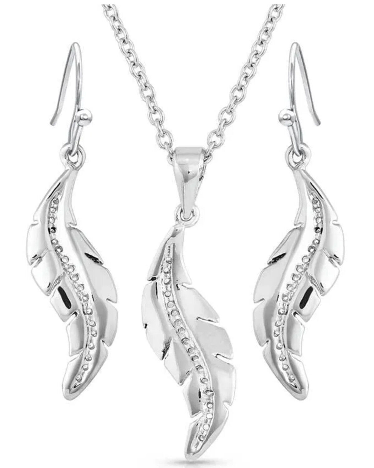 Image #2 - Montana Silversmiths Women's All About The Curve Feather Jewelry Set - 2 Piece, Silver, hi-res