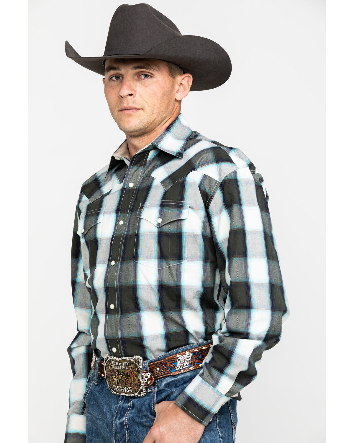 Image #3 - Stetson Men's Gray Large Plaid Long Sleeve Western Shirt, , hi-res