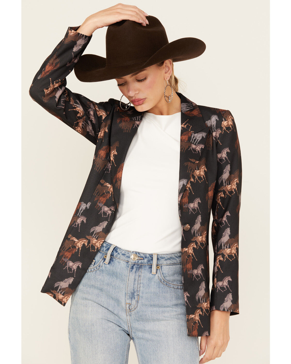 Image #1 - Rock & Roll Denim Women's Horse Print Blazer, Black, hi-res