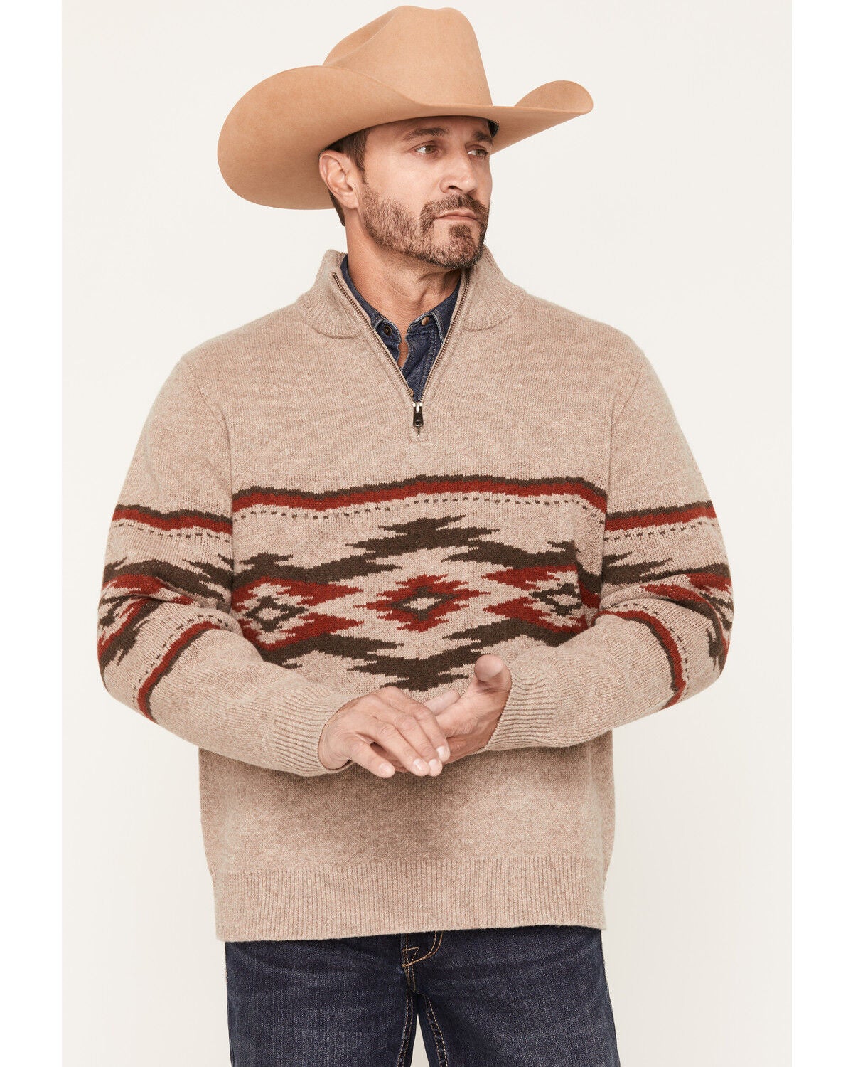 Image #1 - Pendleton Men's Crown Point 1/4 Zip Sweater, Tan, hi-res
