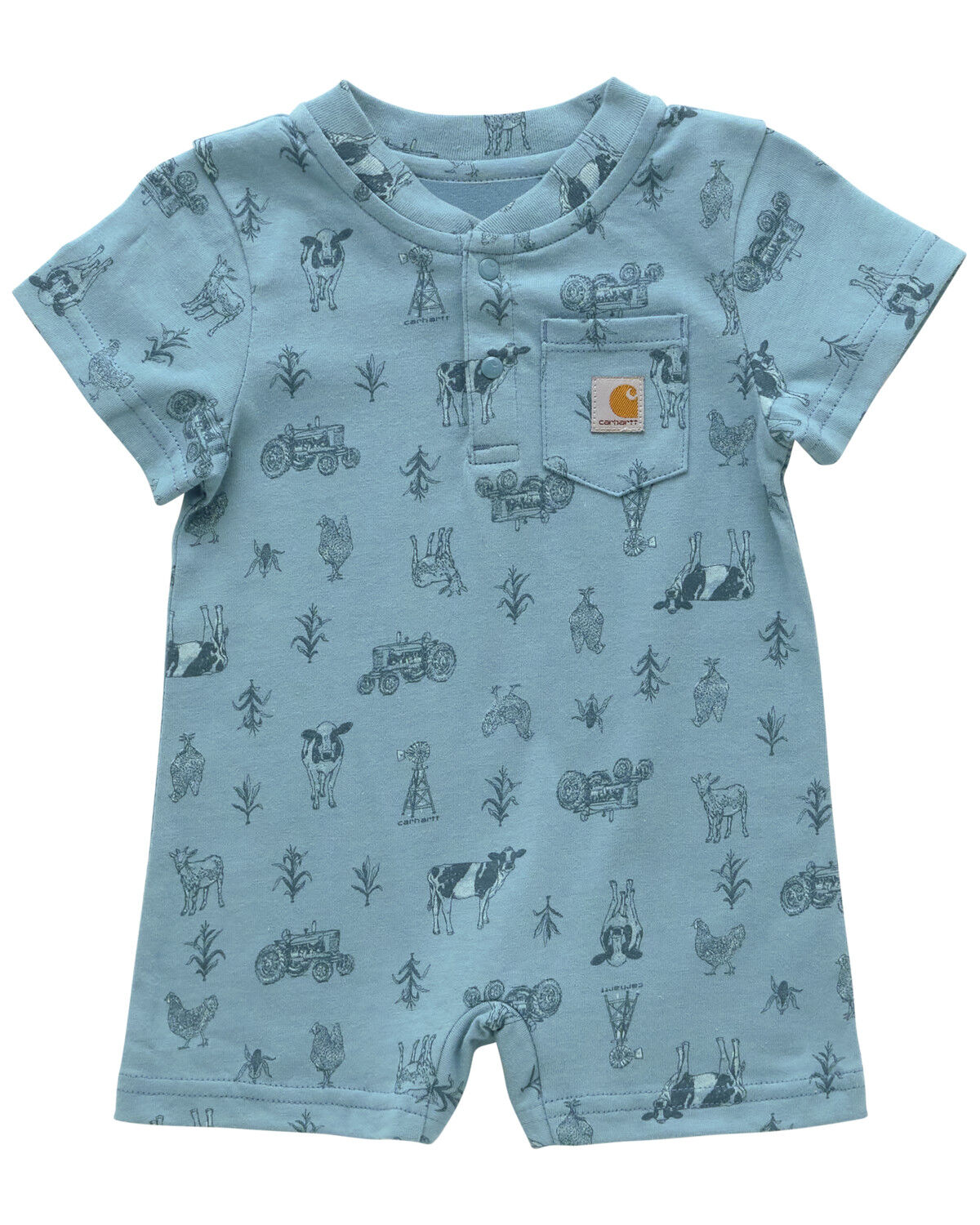 Image #1 - Carhartt Infant Boys' Cow Short Sleeve Snap Onesie, Blue, hi-res