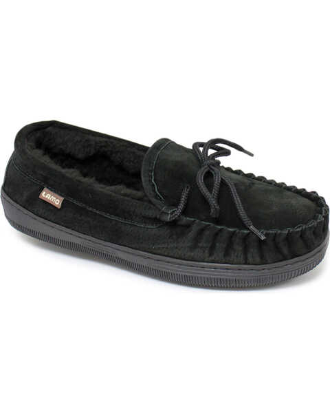 Image #1 - Lamo Footwear Men's Leather Moccasin Slippers - Moc Toe, Black, hi-res