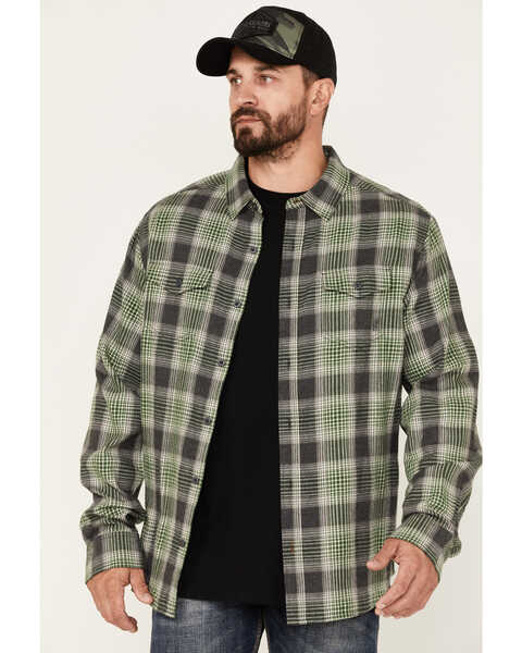 Brothers & Sons Men's Plaid Print Long Sleeve Button Down Flannel Shirt, Green, hi-res