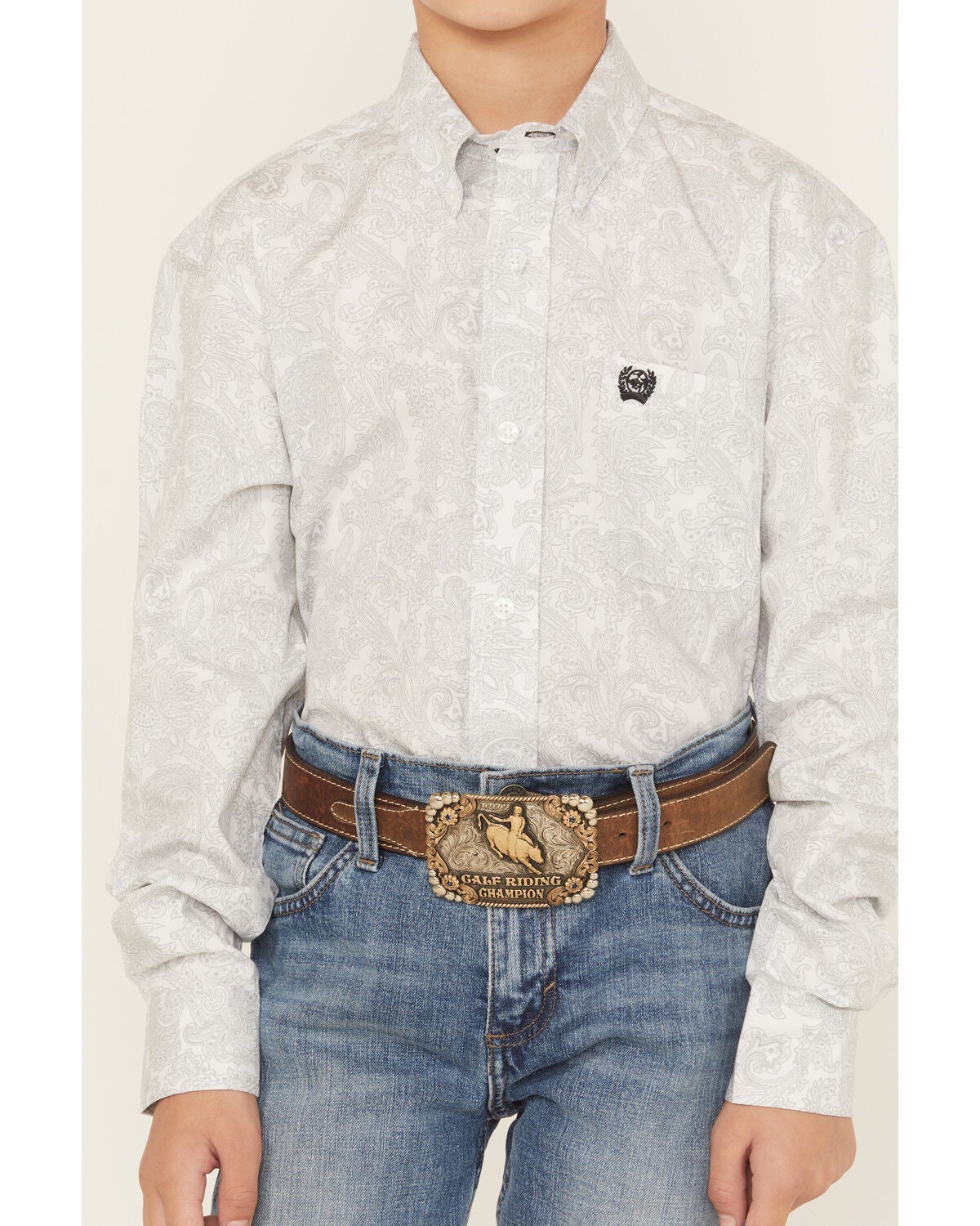 Image #3 - Cinch Boys' Paisley Print Long Sleeve Button-Down Western Shirt, White, hi-res