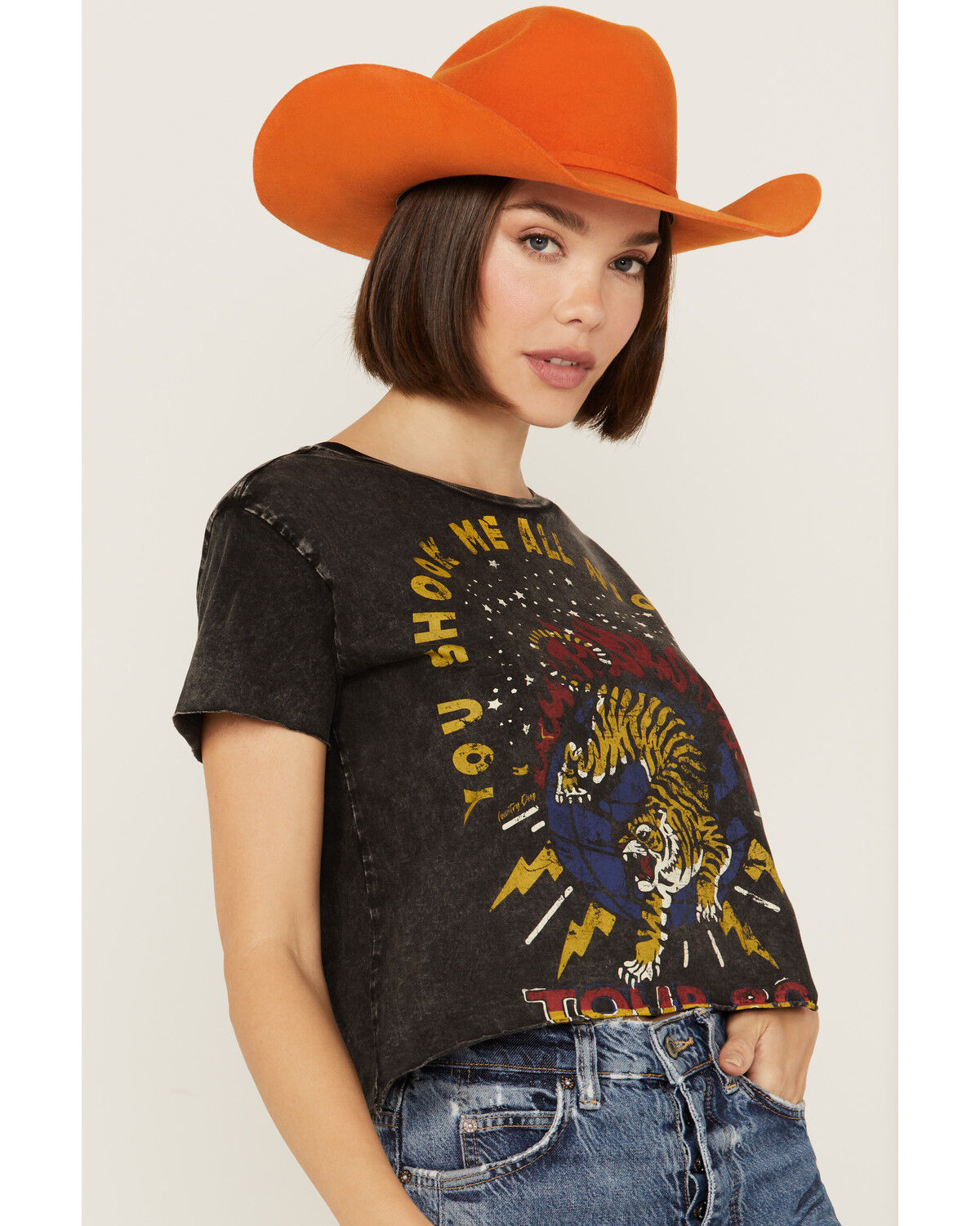 Image #2 - Country Deep Women's Acid Wash Shook Me Short Sleeve Cropped Graphic Tee, Black, hi-res