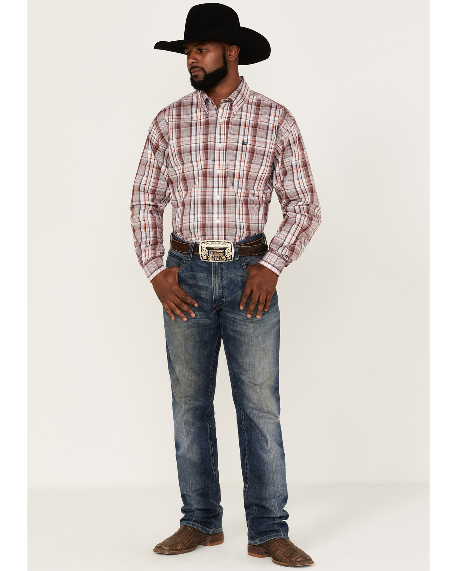 Product Name: Cinch Men's Stretch Red & White Plaid Long Sleeve Button Down  Western Shirt
