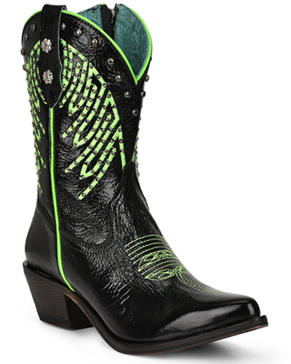 Image #1 - Corral Women's Fluorescent Embroidered and Studded Western Boots - Round Toe, Black, hi-res