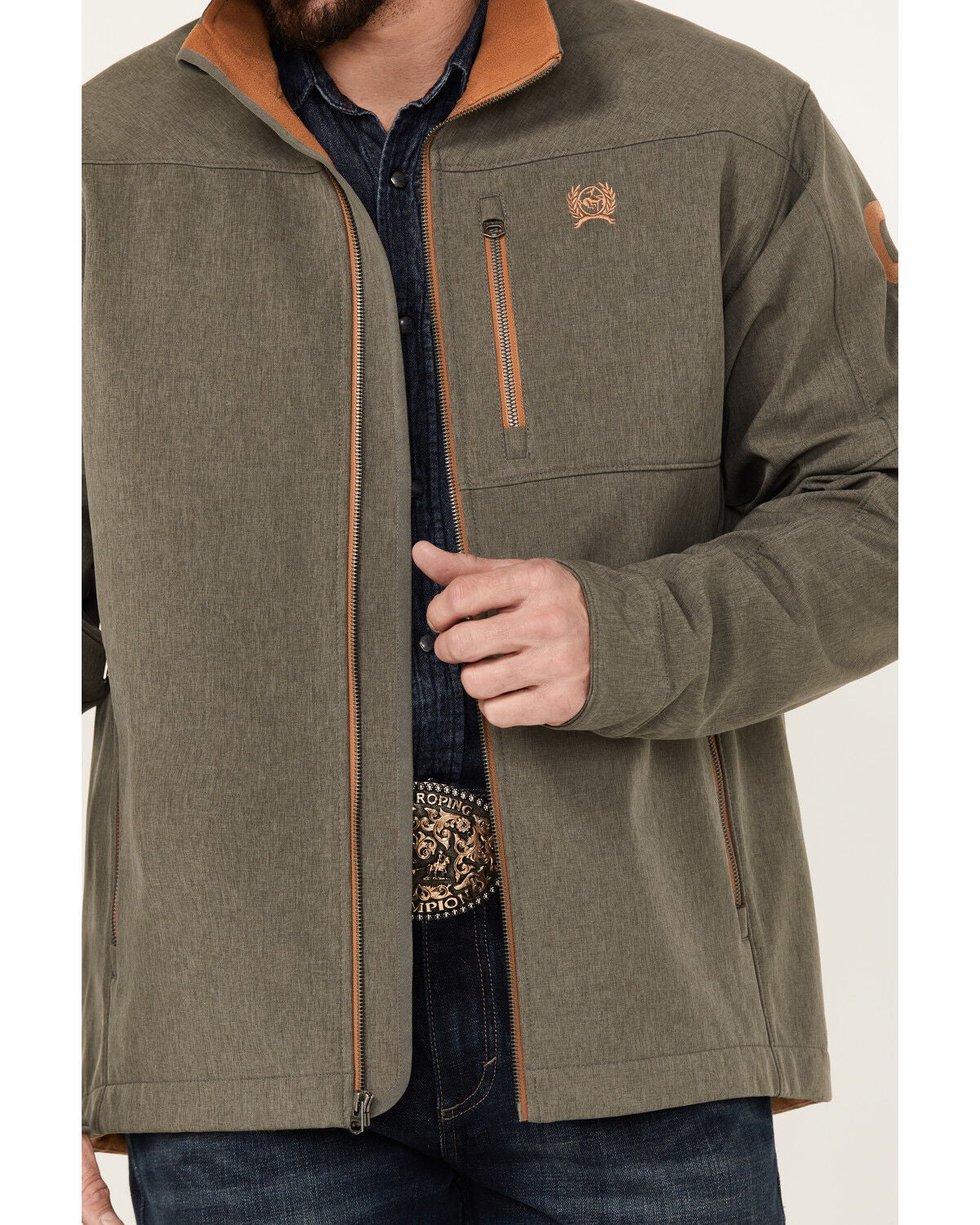 Cinch Men's Solid Logo Bonded Softshell Jacket,