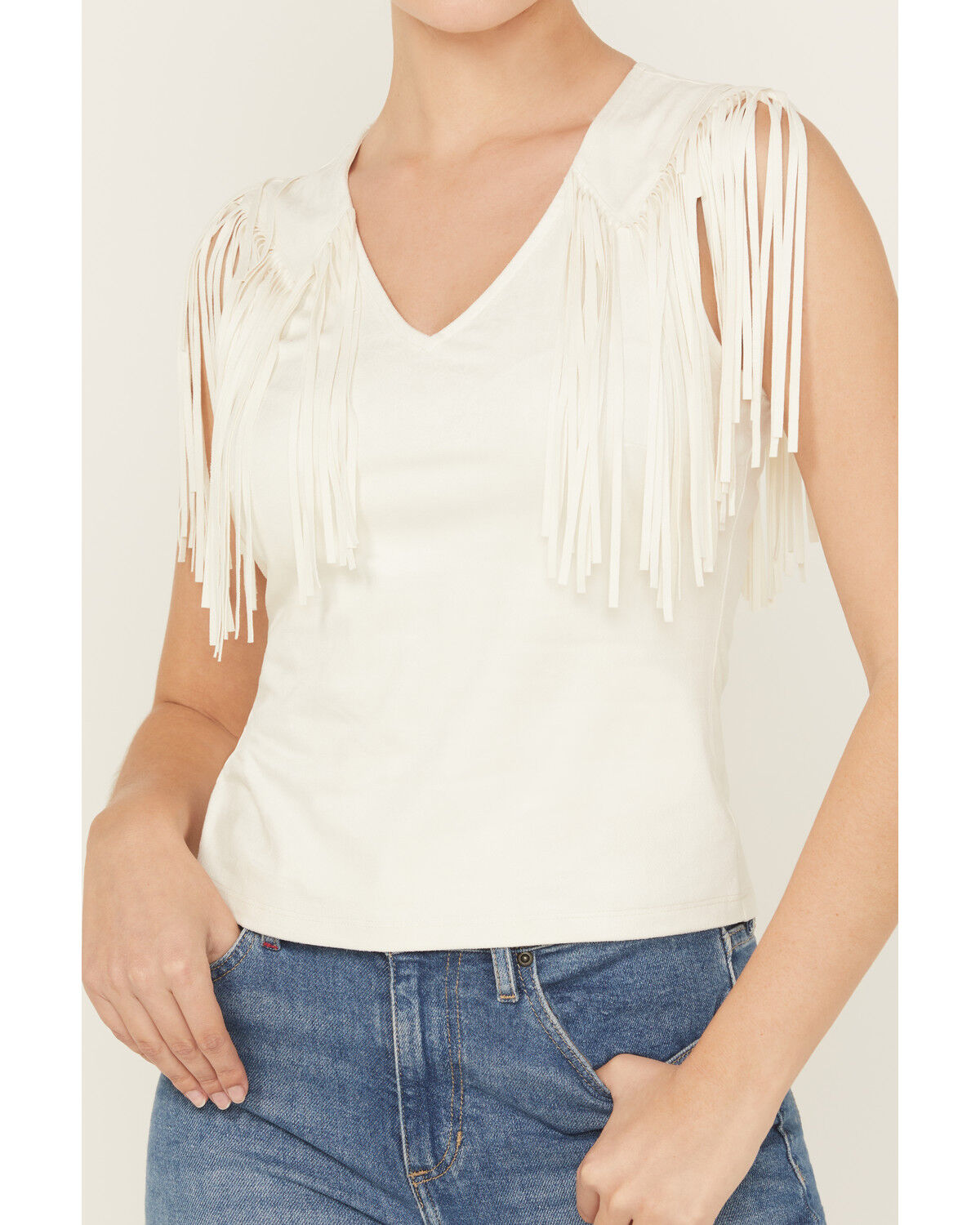 Image #4 - Idyllwind Women's Lady Luck Fringe Faux Suede Top, Ivory, hi-res