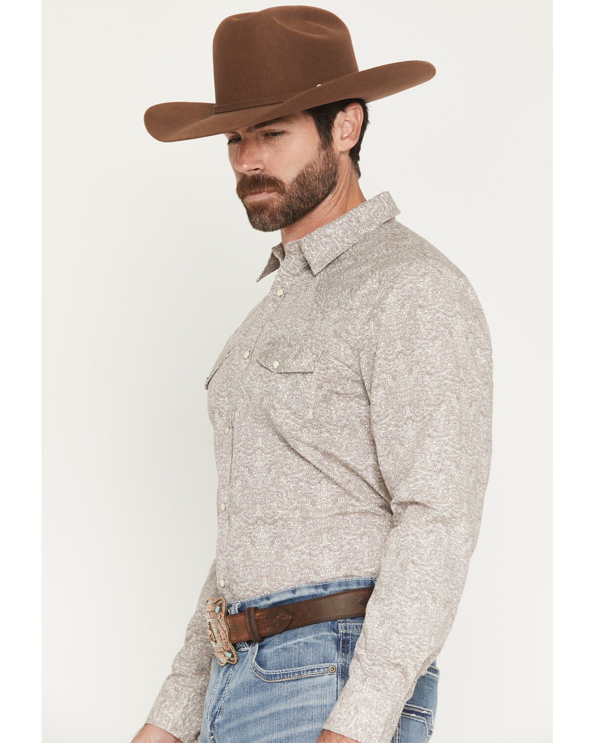 Image #2 - Gibson Trading Co Men's Mind Trap Paisley Print Long Sleeve Snap Western Shirt, Ivory, hi-res