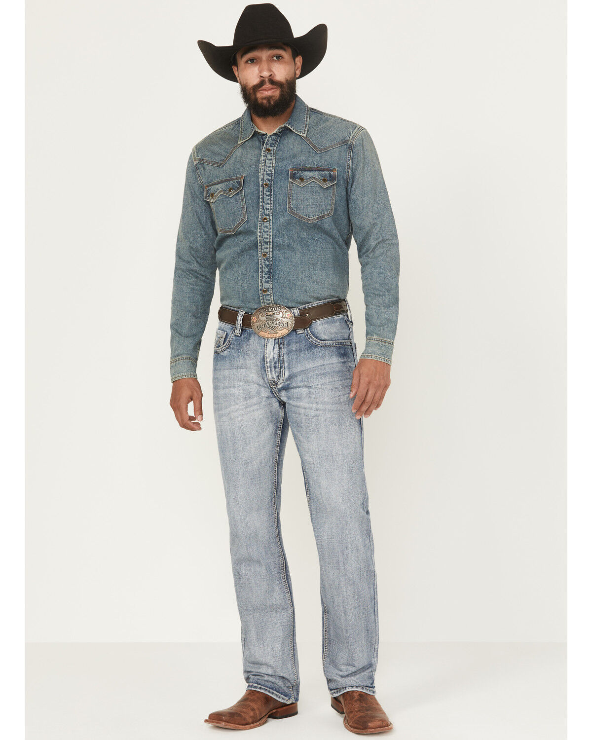 Image #1 - Rock & Roll Denim Men's Light Wash Double Barrel Relaxed Straight Denim Jeans, Light Wash, hi-res