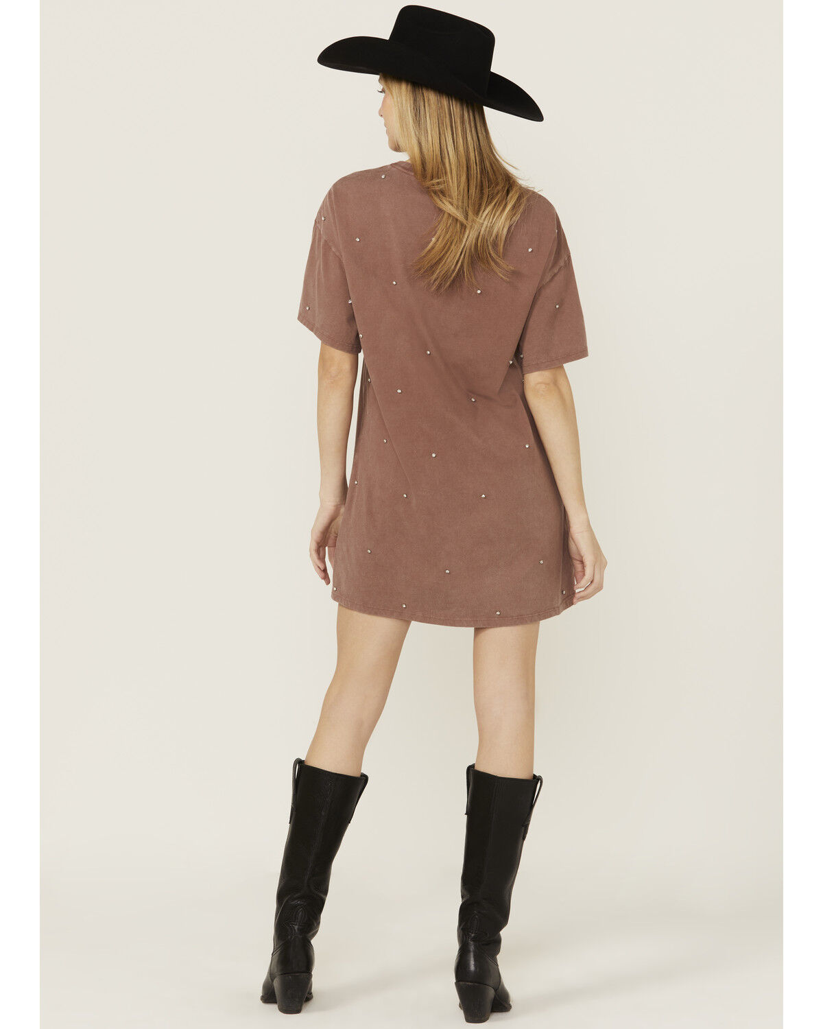 Image #4 - Rock & Roll Denim Women's Rhinestone Short Sleeve T-Shirt Mini Dress, Brown, hi-res