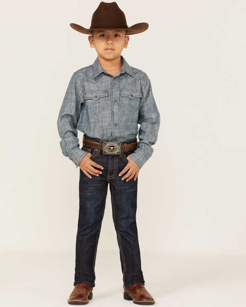 Image #3 - Cody James Boys' Sheridan Dark Wash Mid Rise Stretch Slim Straight Jeans - Sizes 4-8, Medium Wash, hi-res
