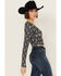 Image #2 - Beyond The Radar Women's Floral Mesh Long Sleeve Top , Black, hi-res