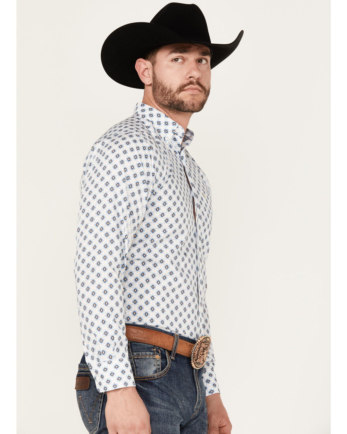 Image #2 - Ariat Men's Kobe Southwestern Print Long Sleeve Button-Down Western Shirt, White, hi-res
