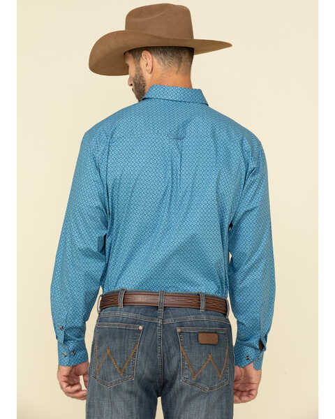 Tuf Cooper Men's Stretch Poplin Geo Print Long Sleeve Western Shirt , Blue, hi-res