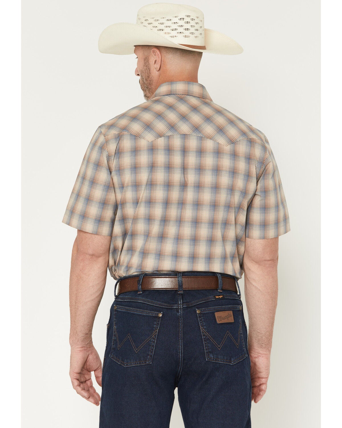 Image #4 - Wrangler Retro Men's Plaid Print Short Sleeve Snap Western Shirt, Brown, hi-res