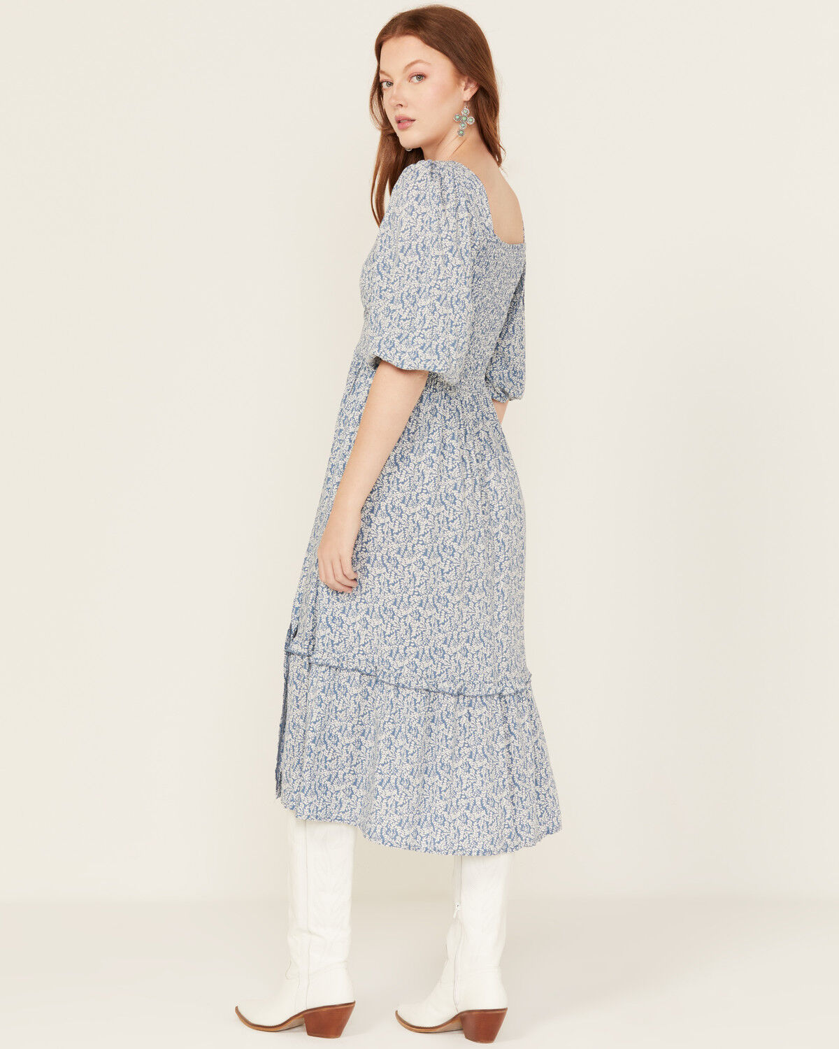 Image #4 - Wild Moss Women's Printed Front Twist Midi Dress, Blue, hi-res