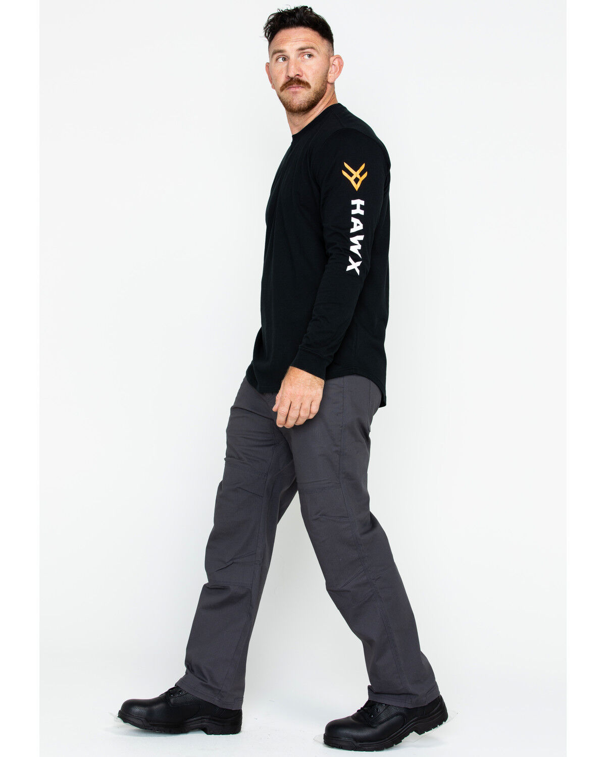 Image #6 - Hawx Men's Logo Crew Long Sleeve Work T-Shirt, Black, hi-res