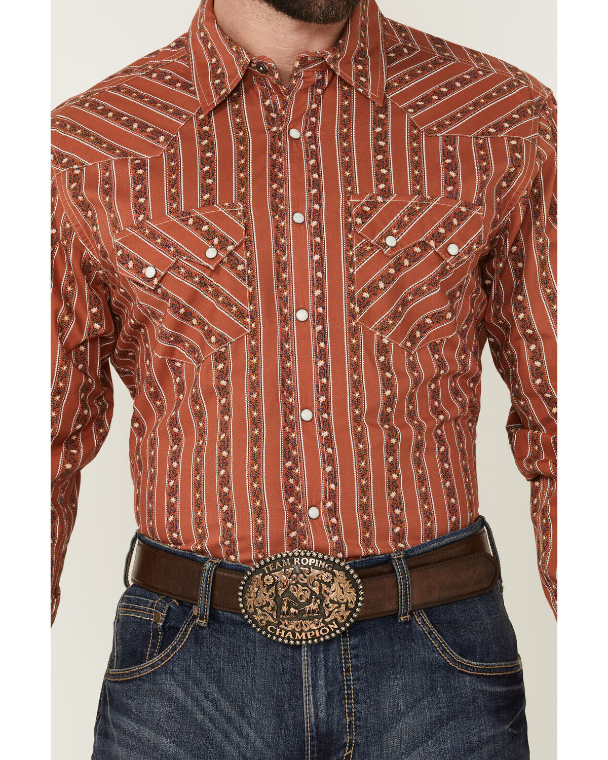 Image #3 - Cinch Men's Floral Striped Print Long Sleeve Snap Western Shirt, Orange, hi-res