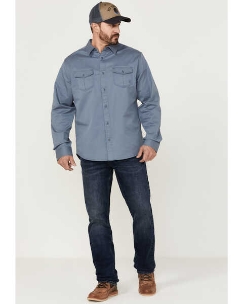 Image #3 - Brothers and Sons Men's Weathered Twill Solid Long Sleeve Button-Down Western Shirt  , Indigo, hi-res