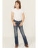 Image #3 - Grace in LA Girls' Dark Wash Steer Head Pocket Bootcut Denim Jeans, Medium Wash, hi-res