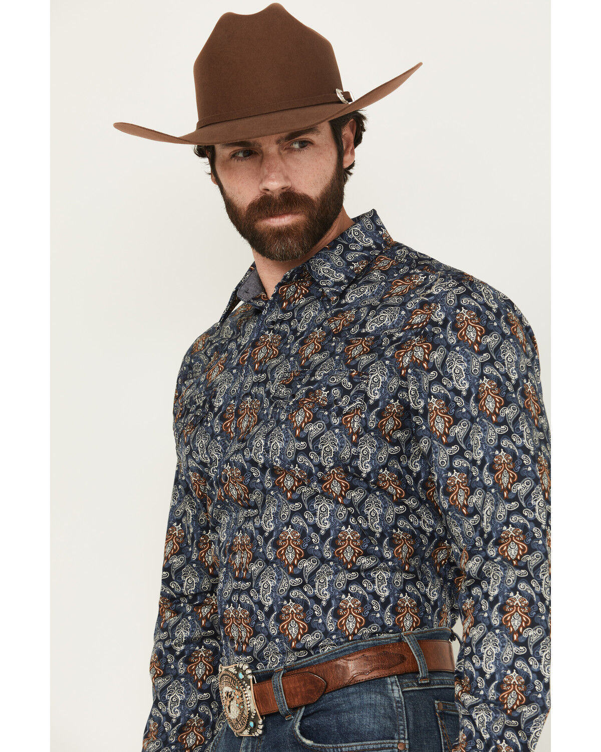 Image #2 - Cody James Men's Rodeo Ritz Paisley Print Long Sleeve Snap Western Shirt, Navy, hi-res