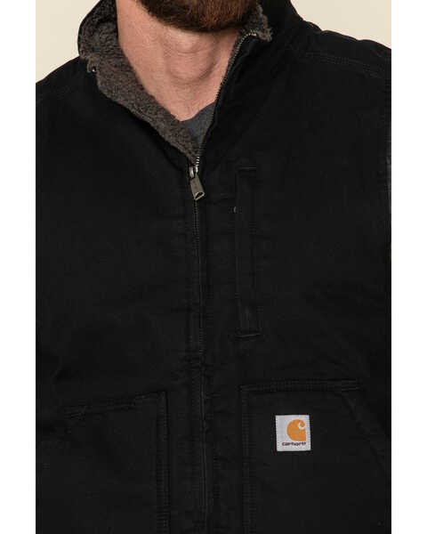 Image #4 - Carhartt Men's Black Washed Duck Sherpa Lined Mock Neck Work Vest - Big , Black, hi-res