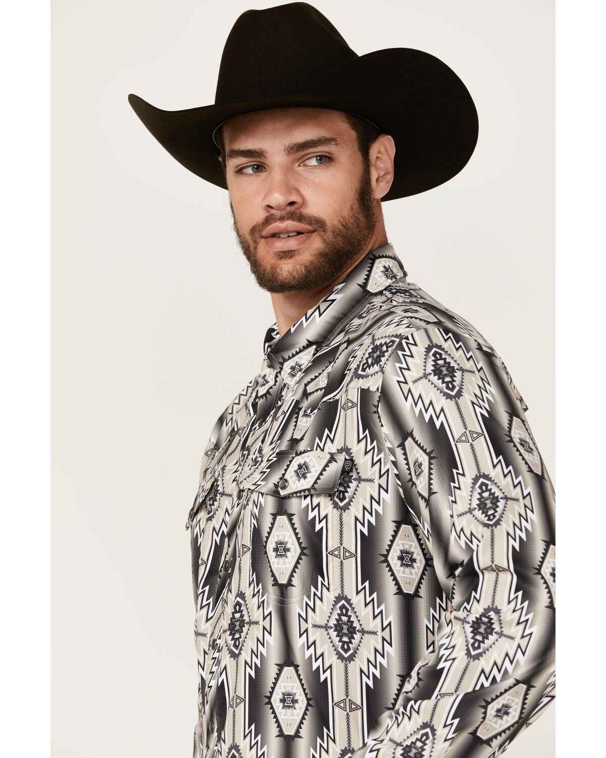 Image #2 - Rock & Roll Denim Men's Tek Southwestern Print Long Sleeve Snap Western Shirt, Brown, hi-res
