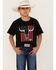 Image #1 - Cowboy Hardware Boys' Flag Steerhead Short Sleeve Graphic T-Shirt, Black, hi-res