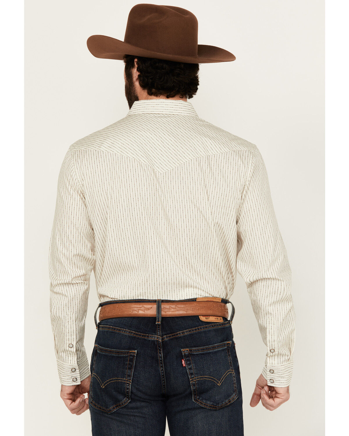 Image #4 - Cody James Men's Rex Striped Long Sleeve Snap Western Shirt, Cream, hi-res