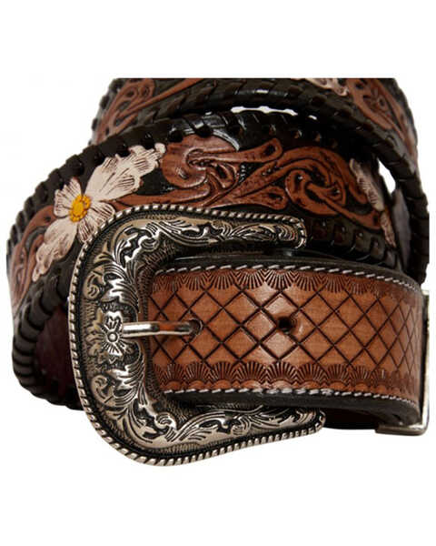 Image #3 - Myra Bag Women's Checkered Brown Hand Tooled Leather Belt, Brown, hi-res