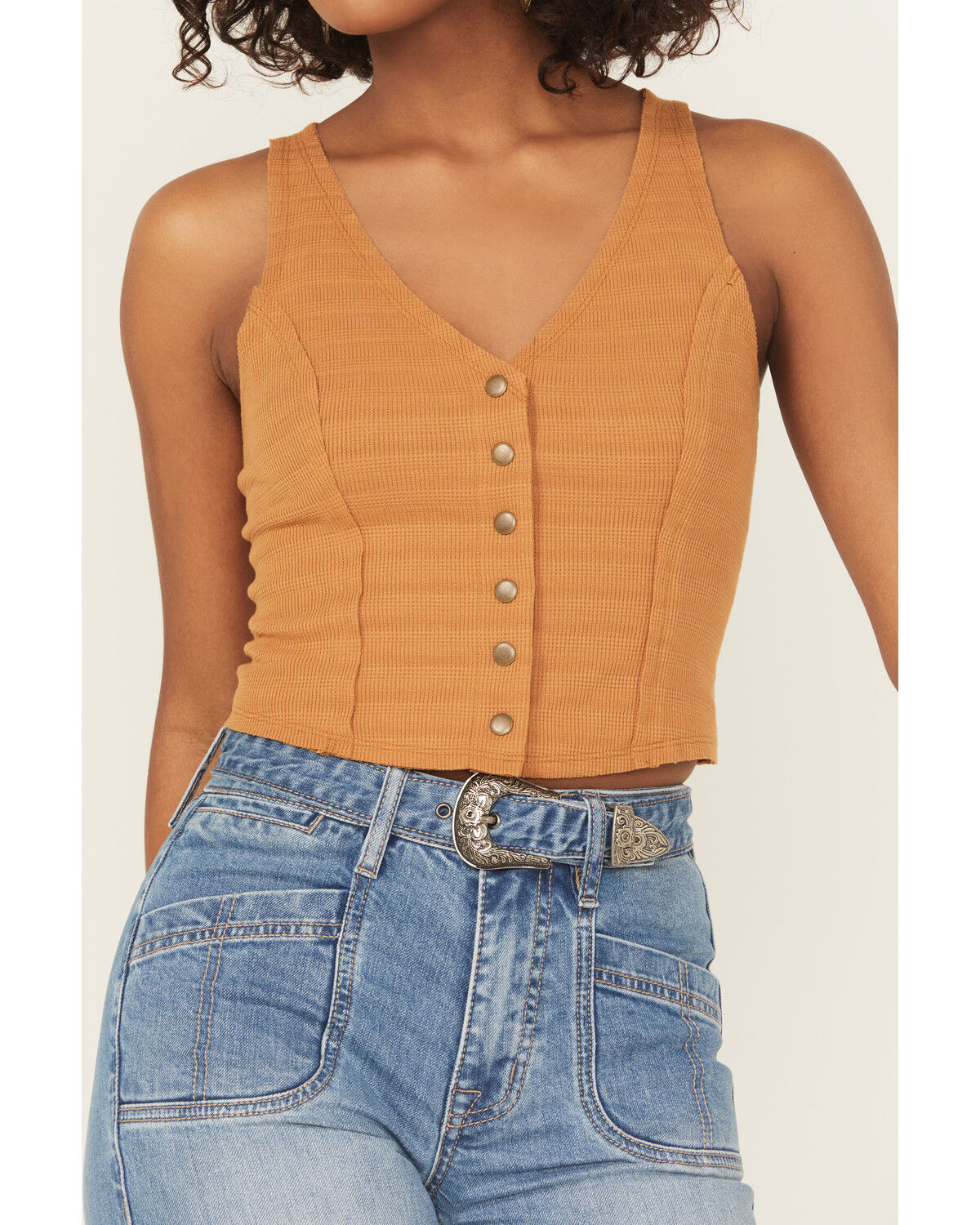 Image #3 - Cleo + Wolf Women's Ribbed Button-Up Vest, Lt Brown, hi-res