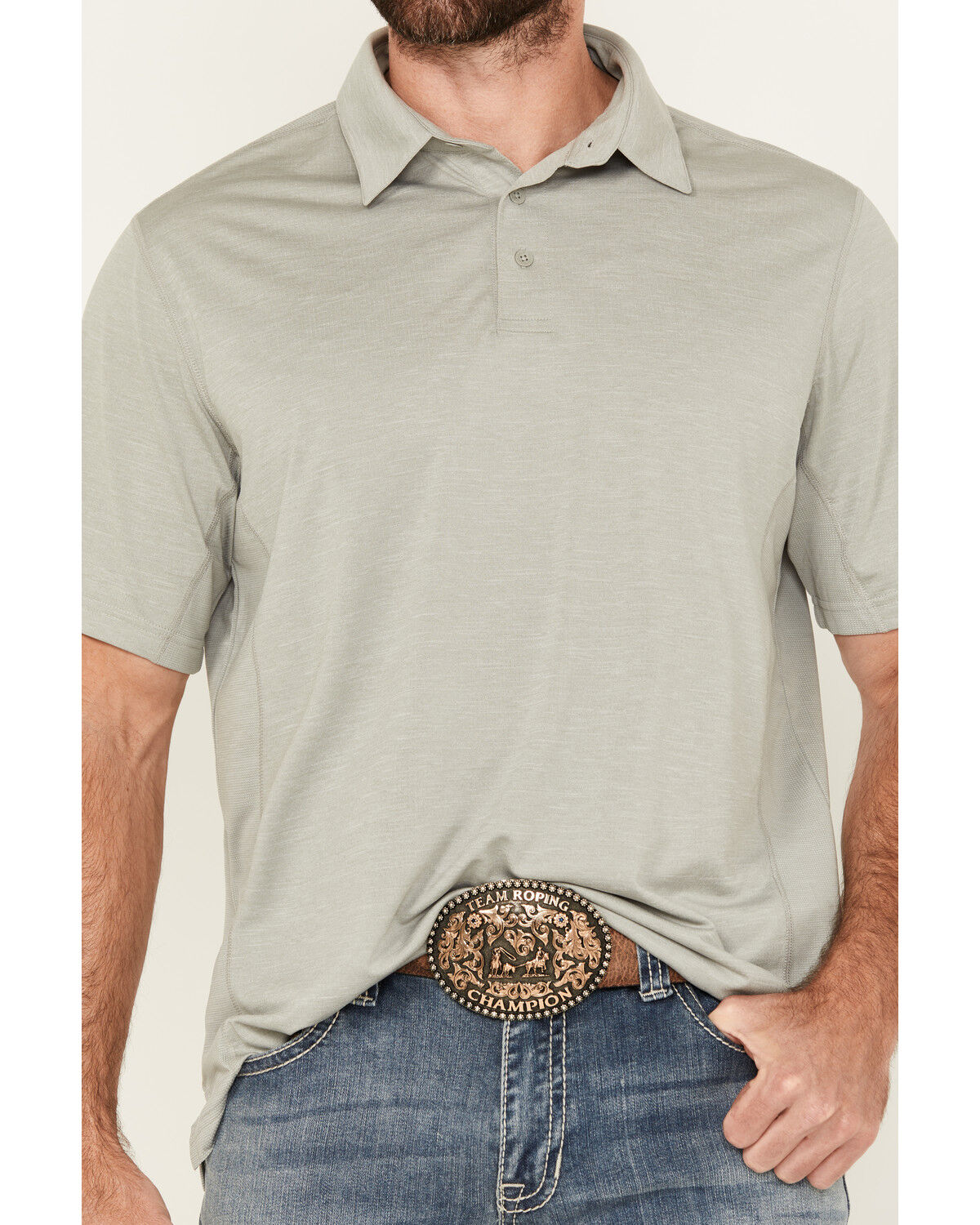 Image #3 - Wrangler Men's Solid Short Sleeve Performance Polo, Grey, hi-res