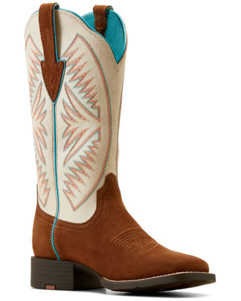 Ariat Women's Round Up Ruidoso Roughout Performance Western Boots - Broad Square Toe , Brown, hi-res