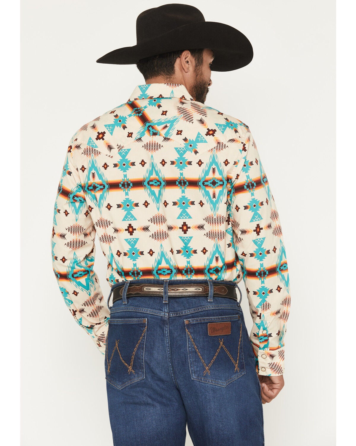 Image #4 - Rock & Roll Denim Men's Southwestern Striped Print Long Sleeve Snap Stretch Western Shirt, Natural, hi-res