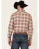 Roper Men's Summer Large Dobby Plaid Long Sleeve Snap Western Shirt , Orange, hi-res
